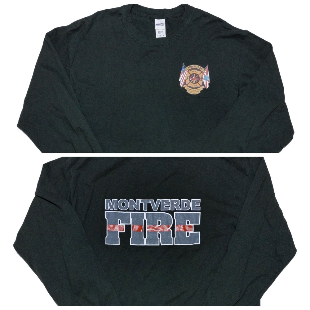 Gildan Montverde Fire Dept Department‎ Florida Long Sleeve T-Shirt Green Large L